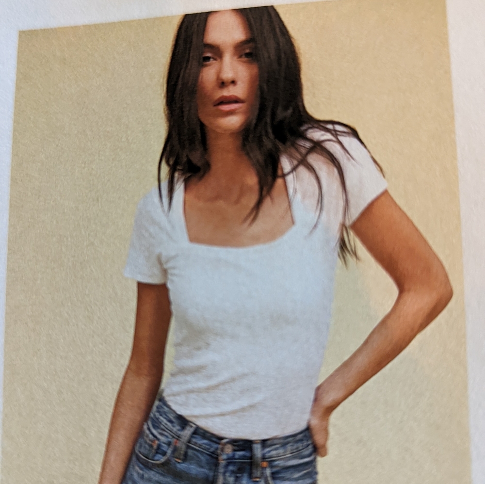 Jewel Neck Tee, Nation LTD, women's small, saltwash (dusty light blue)